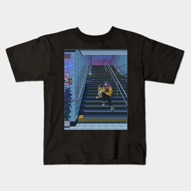 Neon Subway Kids T-Shirt by amidstsilence